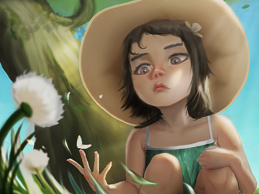 草地上的少女