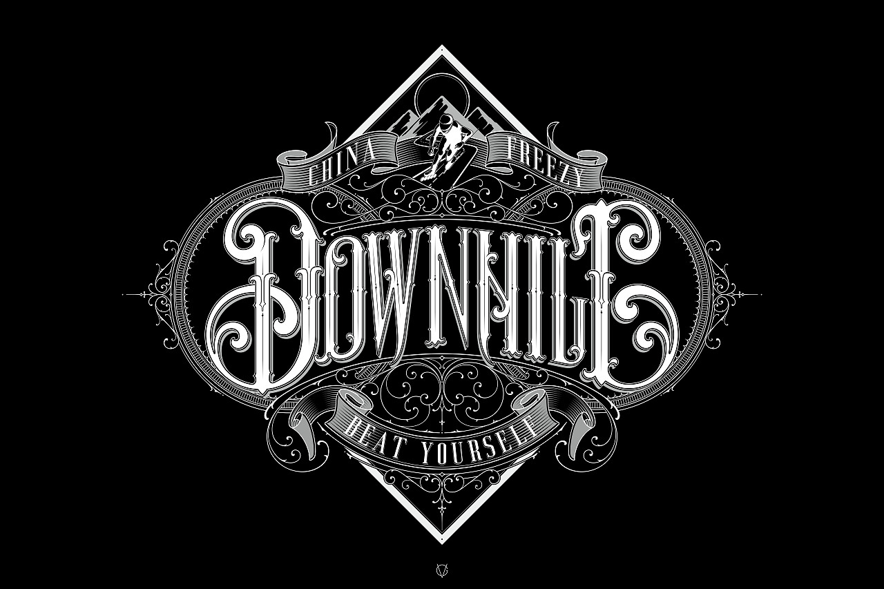 徽章logo字体设计-downhill-复古风格