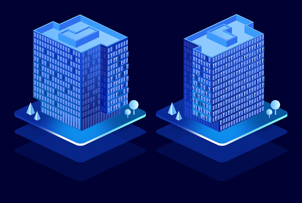 2.5d科技感建筑图标|插画|商业插画|刘小兰__原创作品-站酷zcool