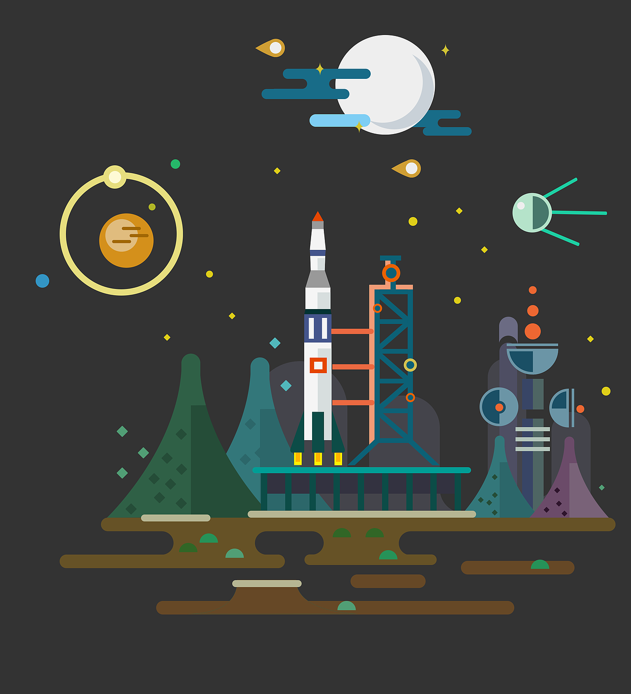 发射火箭-插画（图ZNDU5OTA5NDA=） - 概念设定 - 站酷设计师若梦0124原创素材 - 站酷ZCOOL