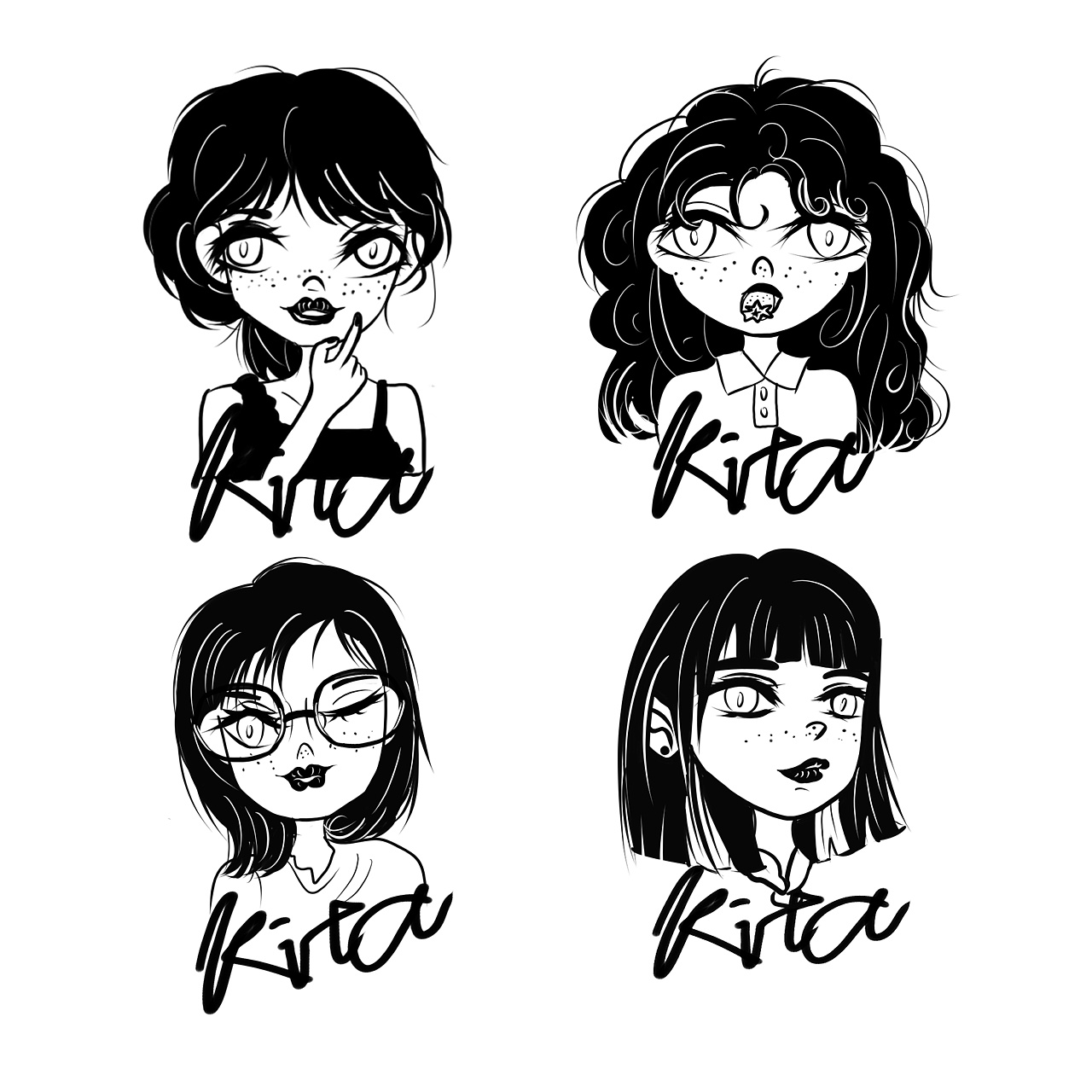 黑白头像速写|插画|艺术插画|kita依 - 原创作品 - 站酷 (zcool)