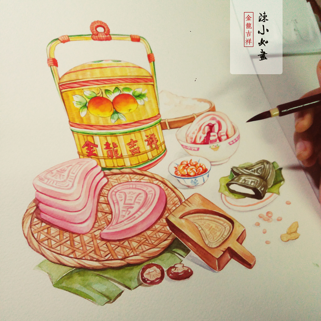 手绘潮汕美食金龙吉祥