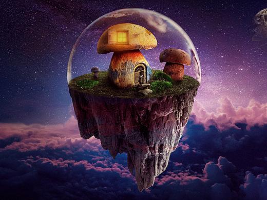 ps合成梦幻场景 太空中的蘑菇小屋（个人主页-ZNDc4NzA0OTY=） - 海报 - 站酷设计师吴振铭原创素材 - 站酷ZCOOL