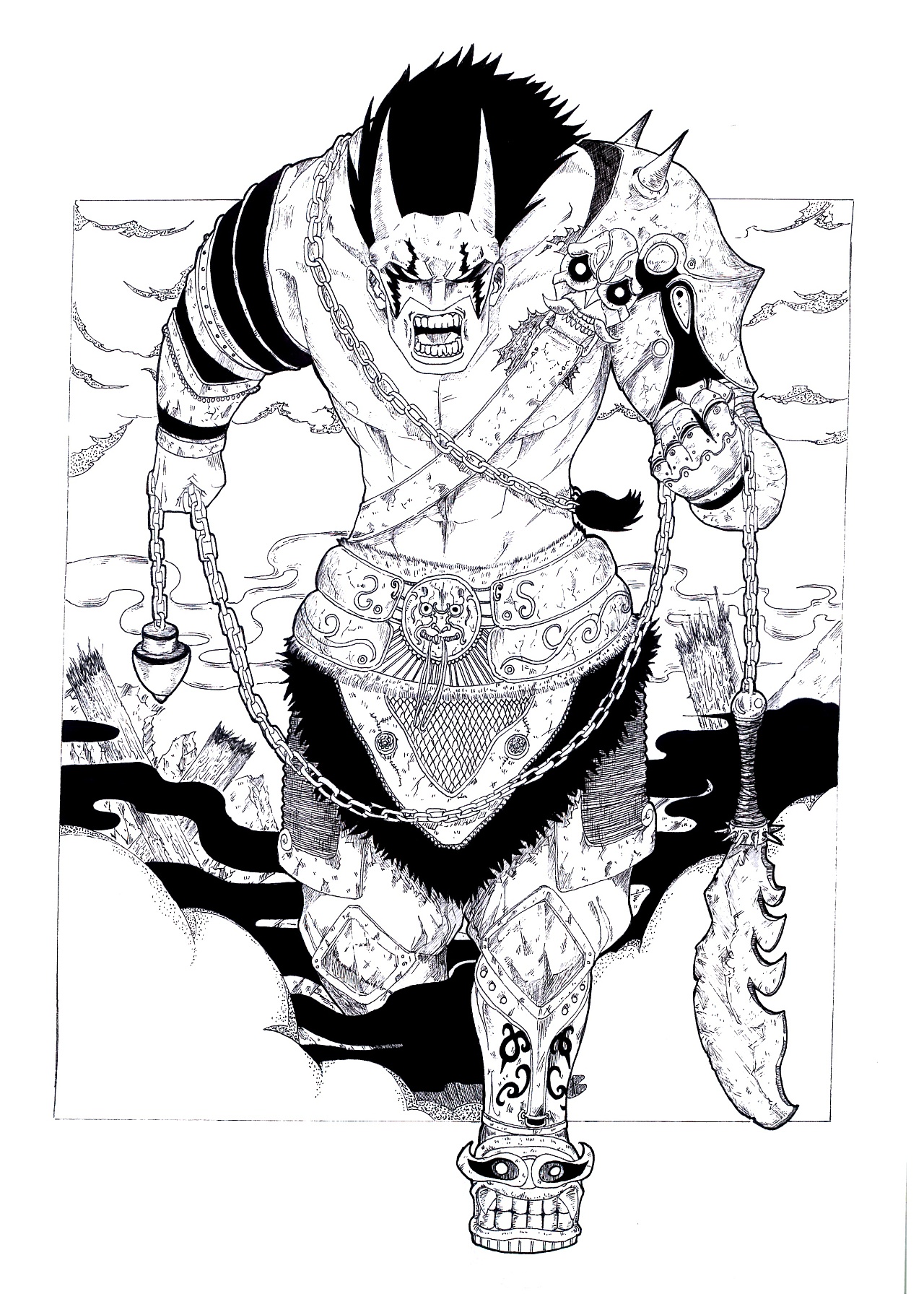 原创三国人物黑白插画