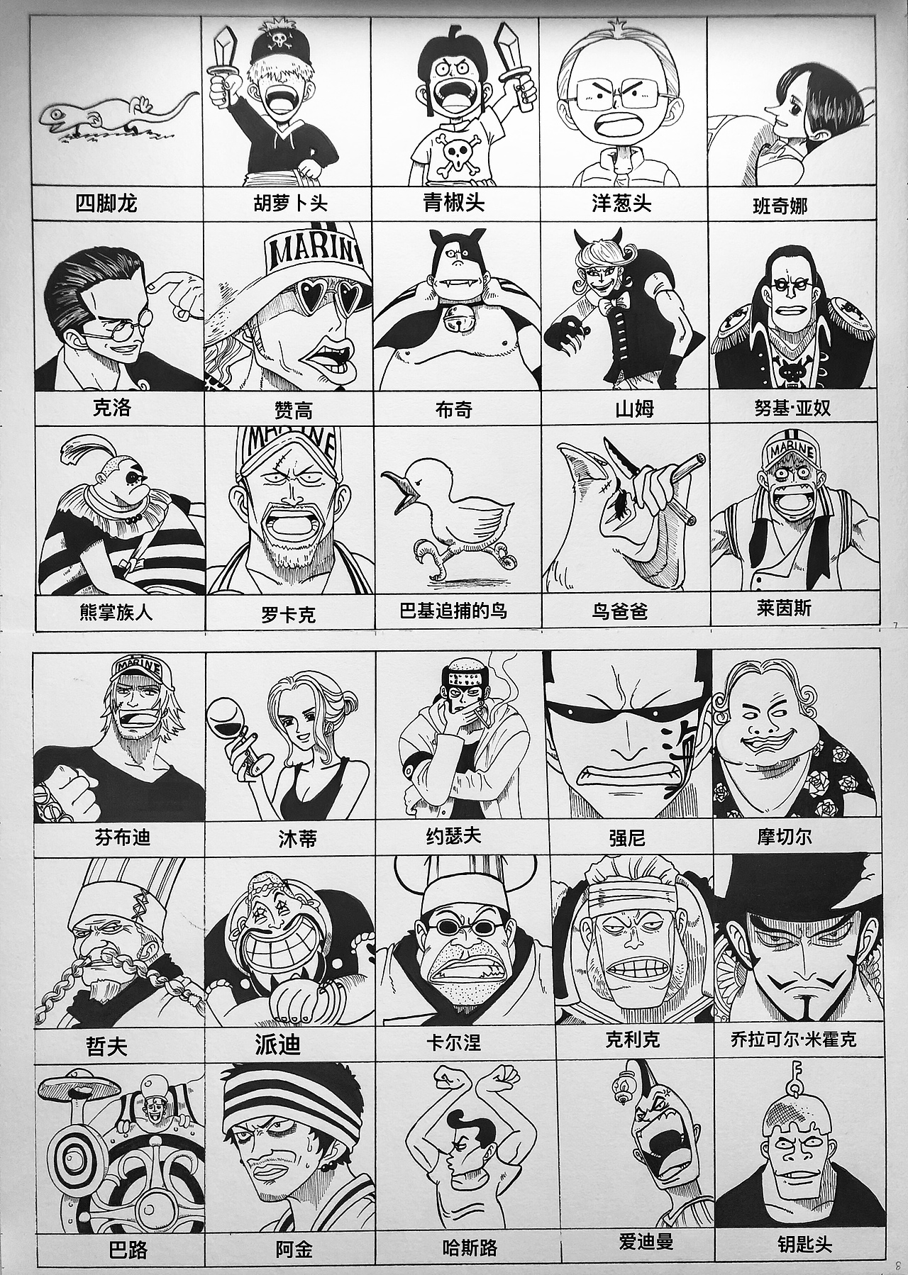 针笔手绘海贼王已登场人物一千多位