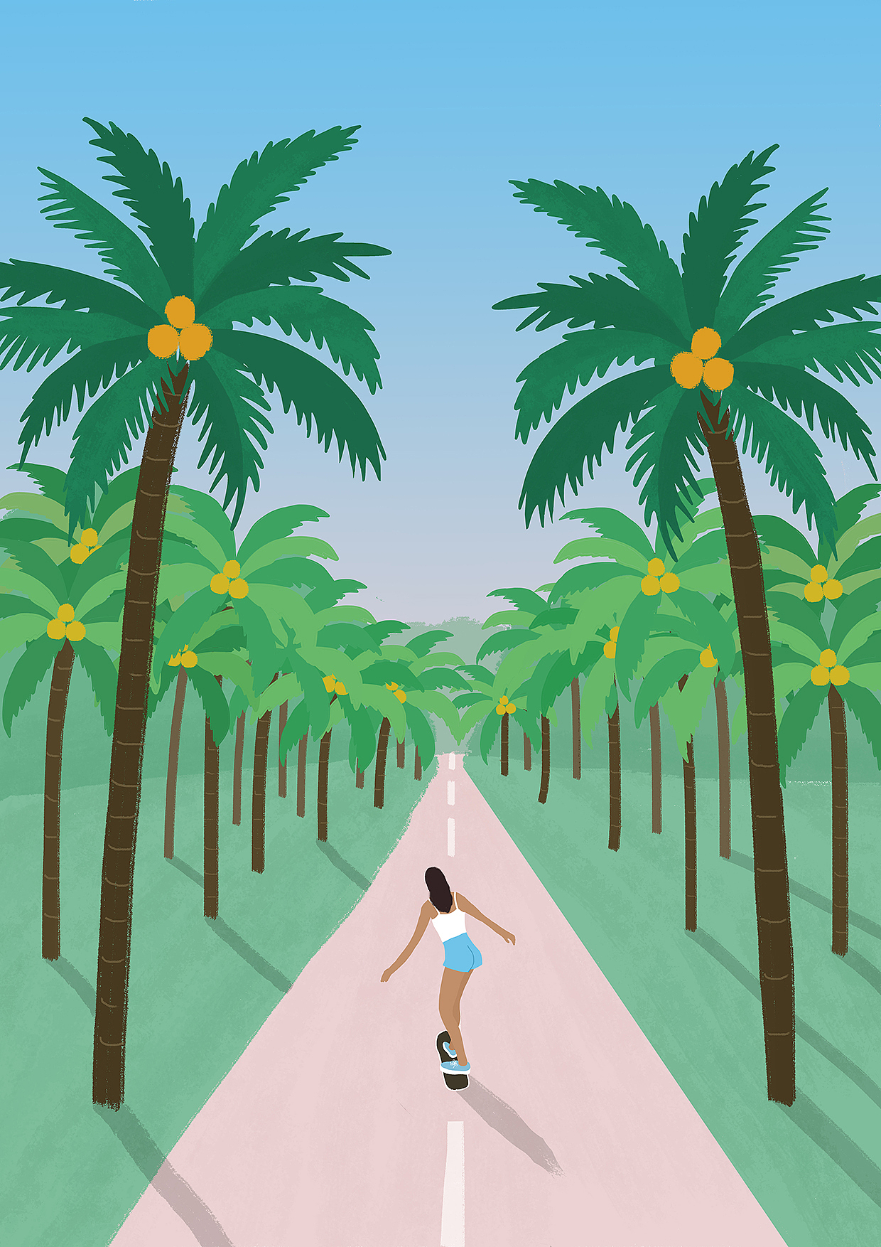 热带海岛 I 滑板女孩（图ZMzQxNTI3NzQ0） - 艺术插画 - 站酷设计师Jerriswen原创素材 - 站酷ZCOOL