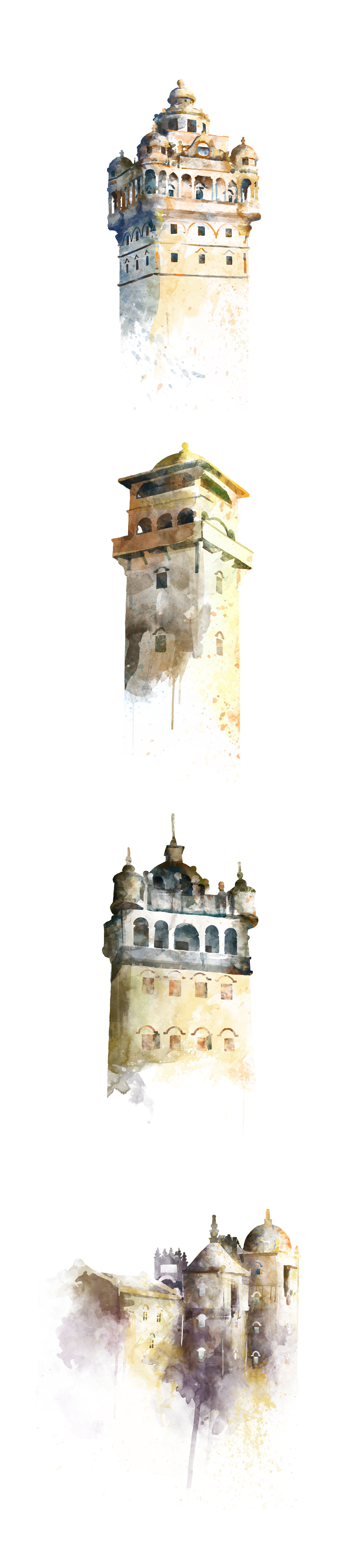 碉楼元素绘画图片