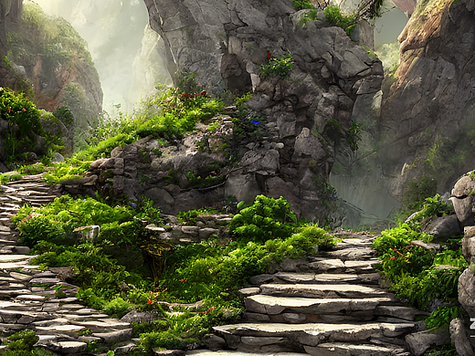 #AI创作实验室#峡谷石阶（个人主页-ZNjI3NDYxNjQ=） - AI作品 - 站酷设计师胡桃不吃桃原创素材 - 站酷ZCOOL