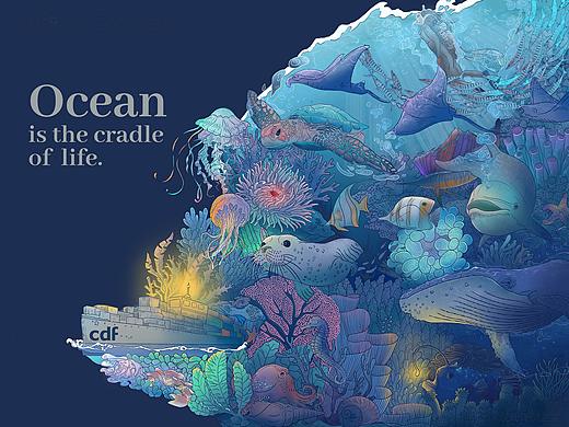 海洋里的可可可可可爱爱爱爱的小动物们插画设计