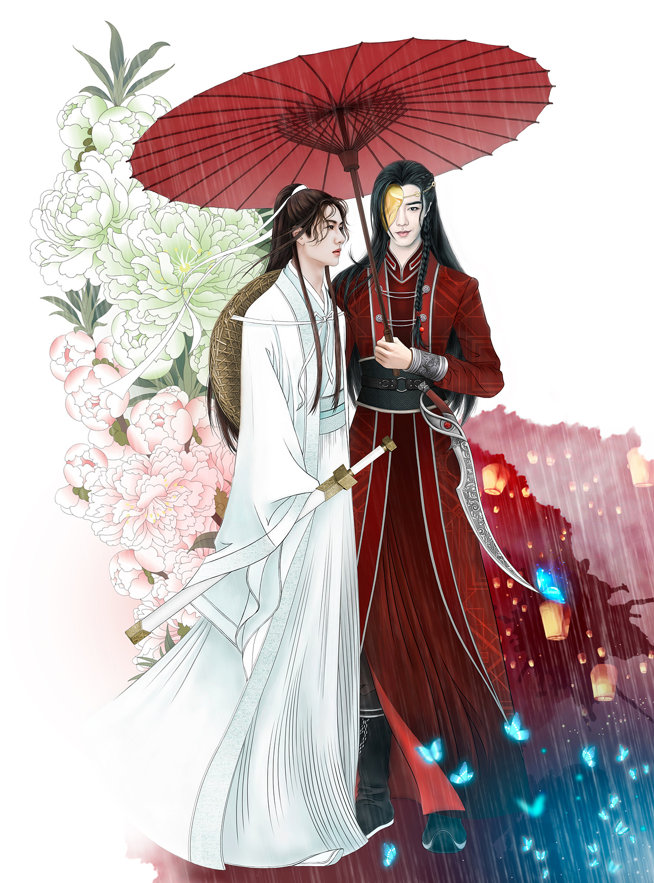 墨香铜臭天官赐福同人画王一博谢怜肖战花城