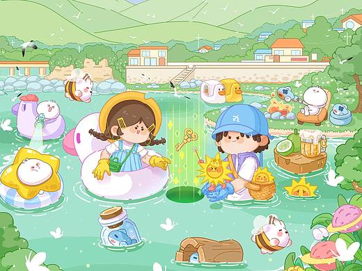 IP兔豆丸系列插画：《清凉一夏》