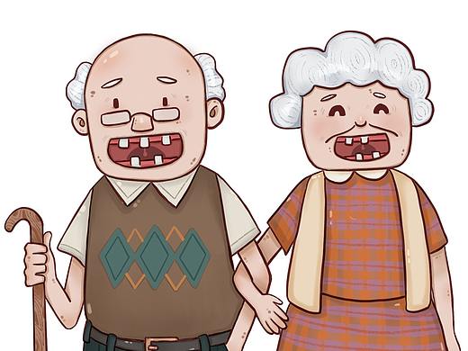 缺牙老人 医疗插画