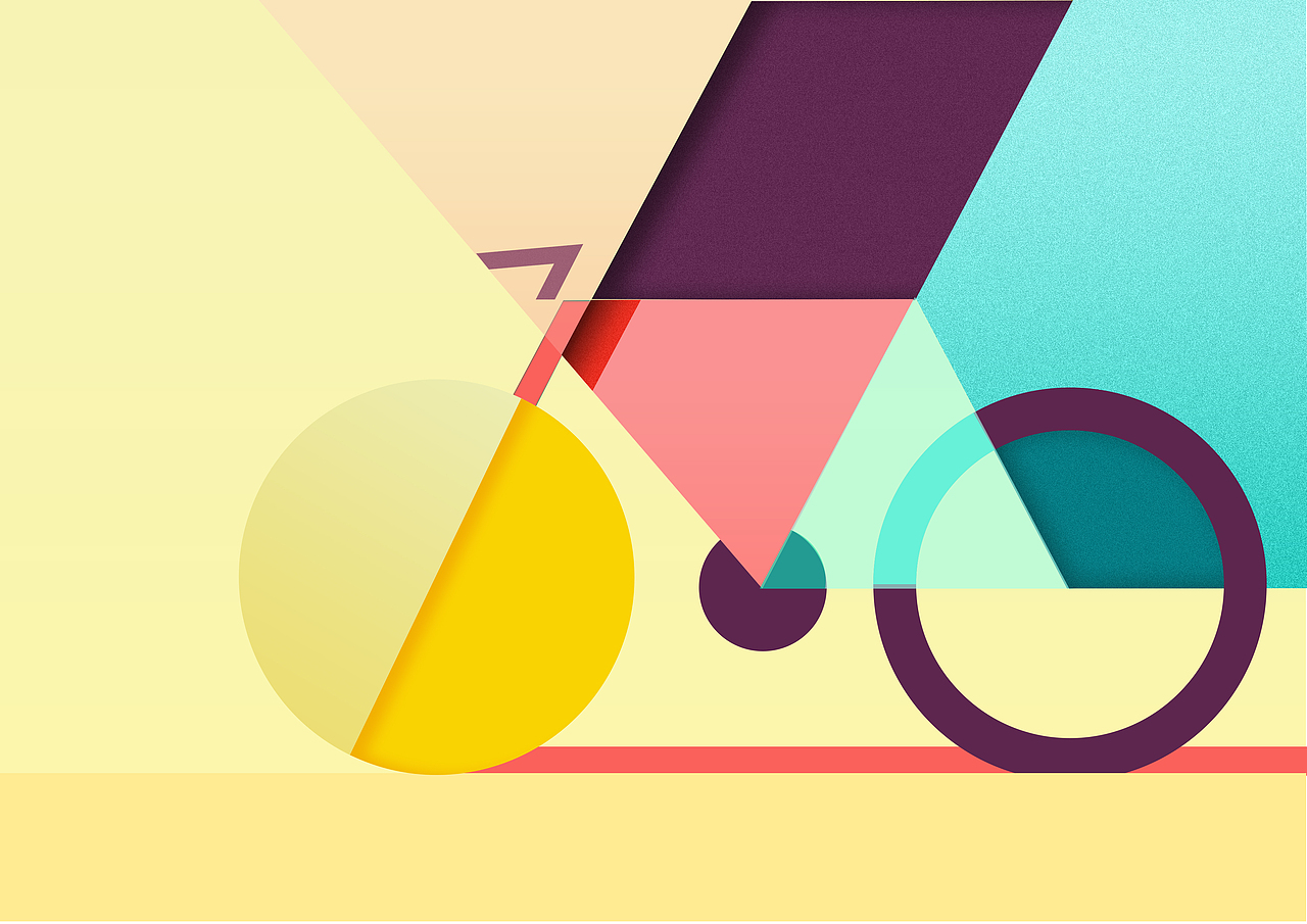 采用色块的层叠来展现扁平化的效果,设计灵感来自自行车的框架结构