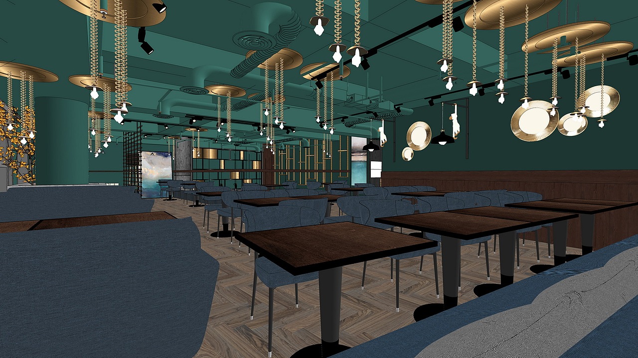现代餐厅SU模型下载