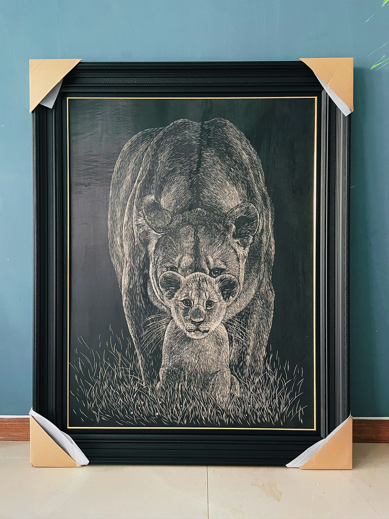 手工雕刻·狮子·木刻版画