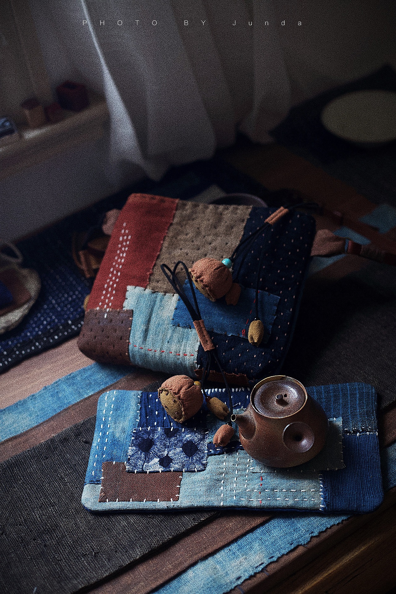 蓝染柿染拼布系列 壶垫