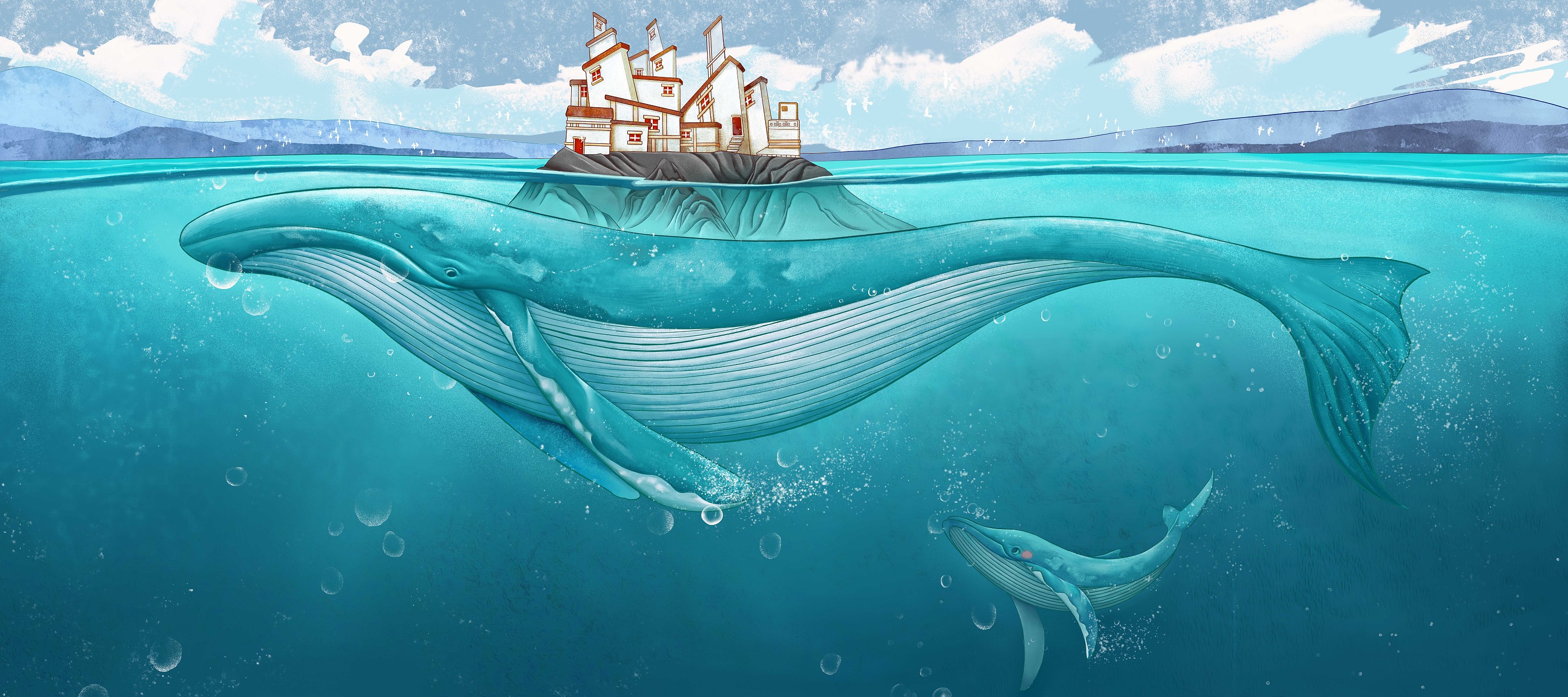 矢量手绘鲸鱼图片素材免费下载 - 觅知网