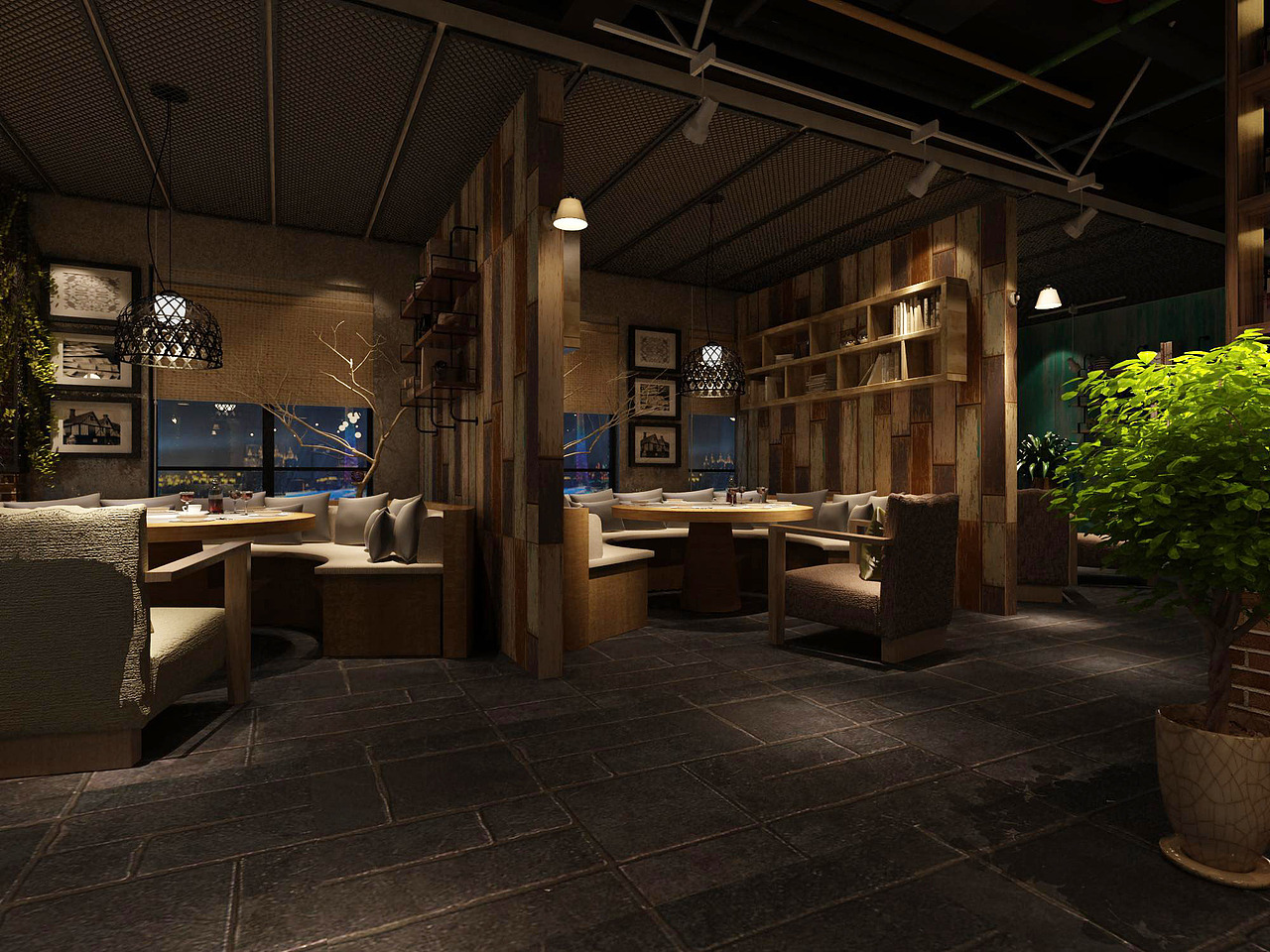 一九九二效果图-工业风咖啡店