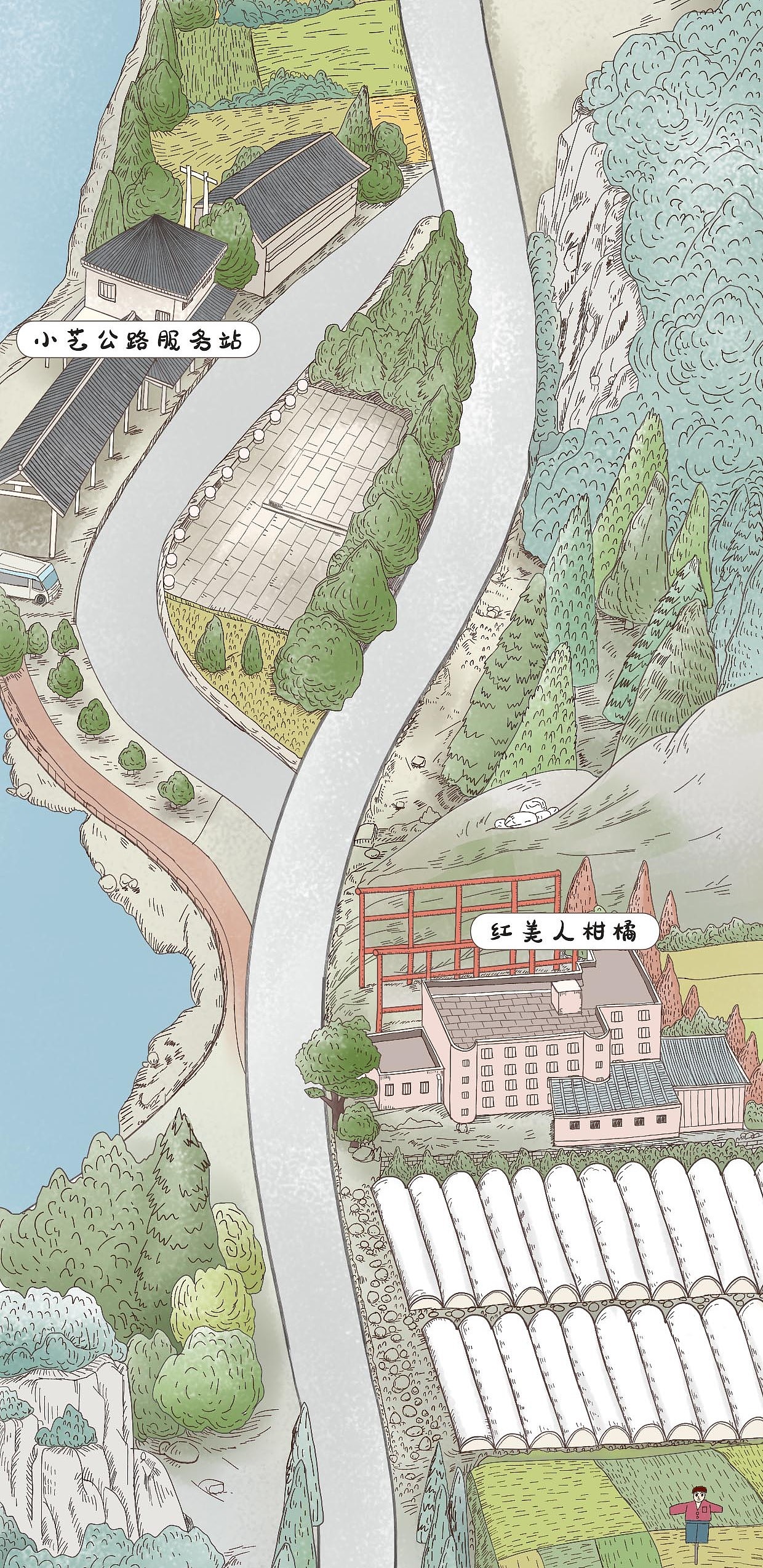 手绘长途 四好农村路（图ZMjc2MjI1OTQ0） - 商业插画 - 站酷设计师小鸽dream原创素材 - 站酷ZCOOL