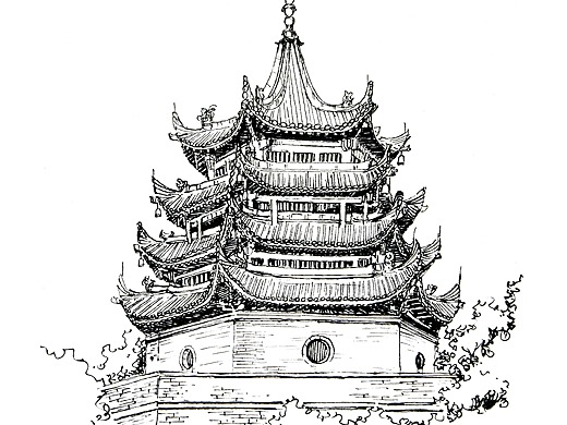 陕西古塔手绘——咸阳古塔