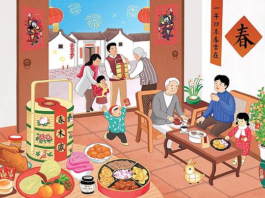 春木盛潮汕年味礼篮插画