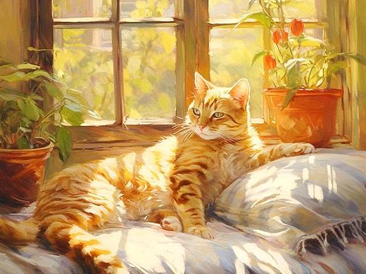 插画—窗台上的小猫咪