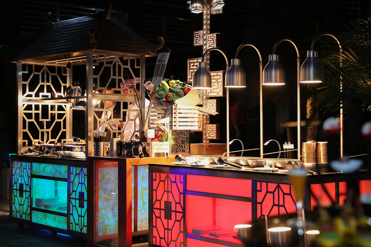 酒店西餐厅移动茶歇台定制 茶歇台装饰 发光茶歇台