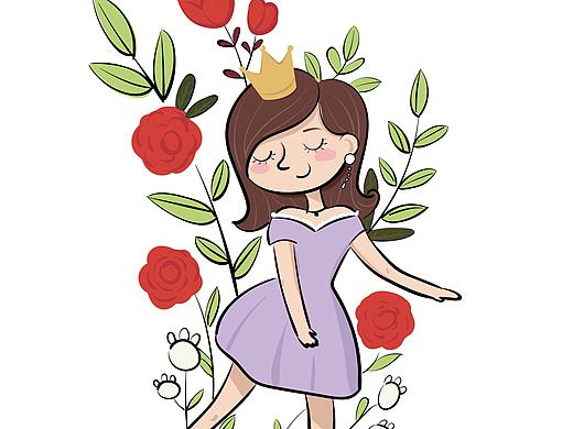 可爱女孩与植物插画