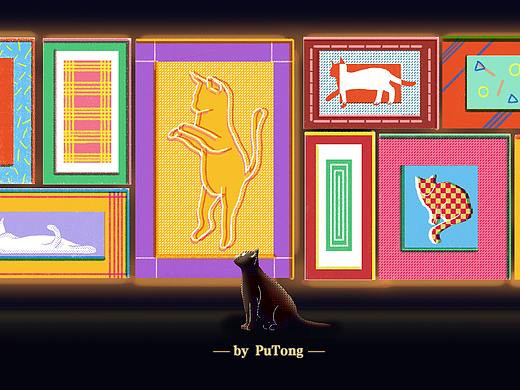 霓虹灯下的黑猫