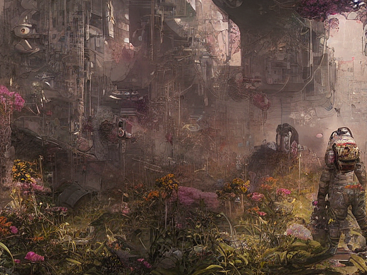 #AI创作实验室#宇航员，废墟，花朵，超写实