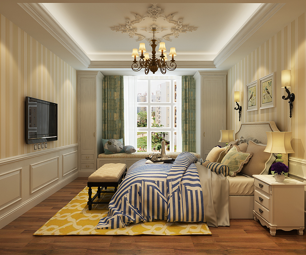 石家庄融创中心155平米美式田园风格装修设计效果图