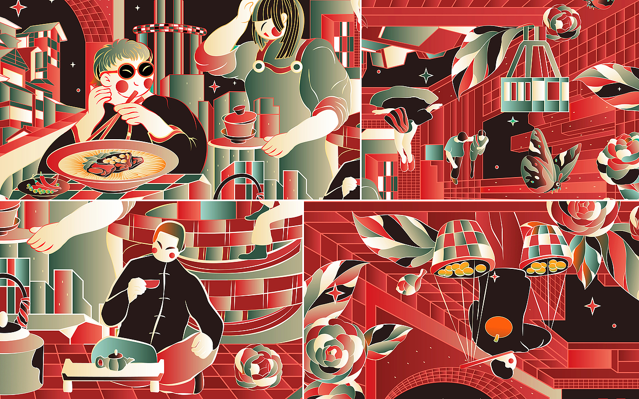 城市印象插画-重庆