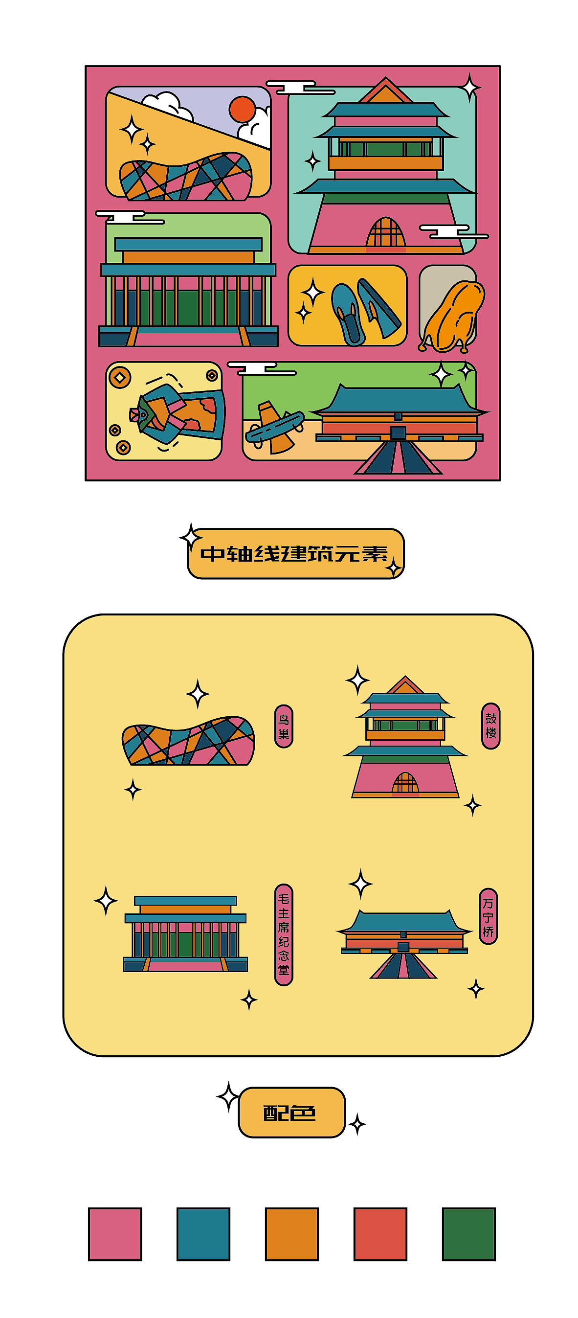 北京中轴线插画设计（图ZMjc4OTM4NDA4） - 商业插画 - 站酷设计师伊凡梅赫原创素材 - 站酷ZCOOL