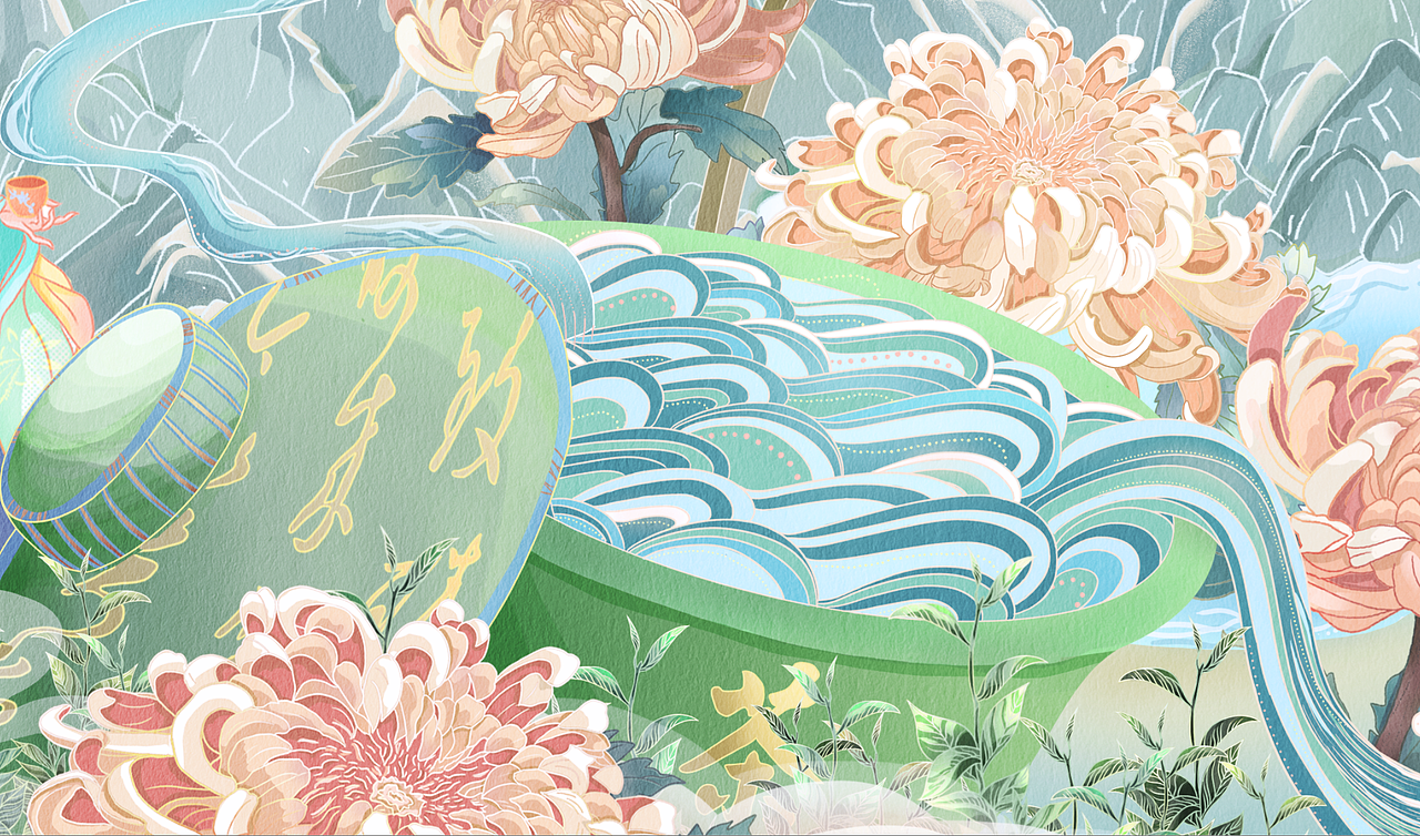 国潮插画之中国茶品茶香知茶趣