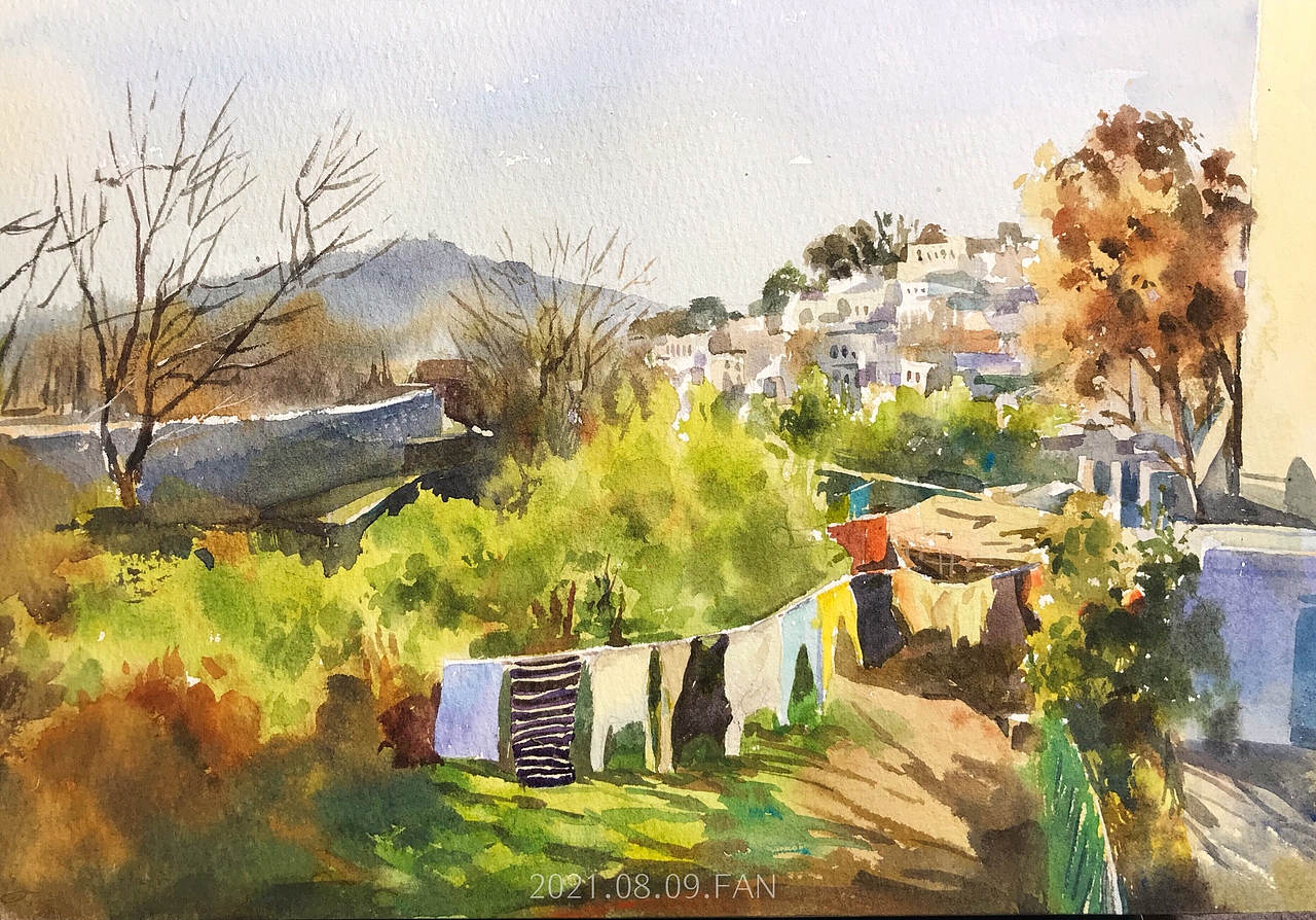 摩洛哥风景水彩