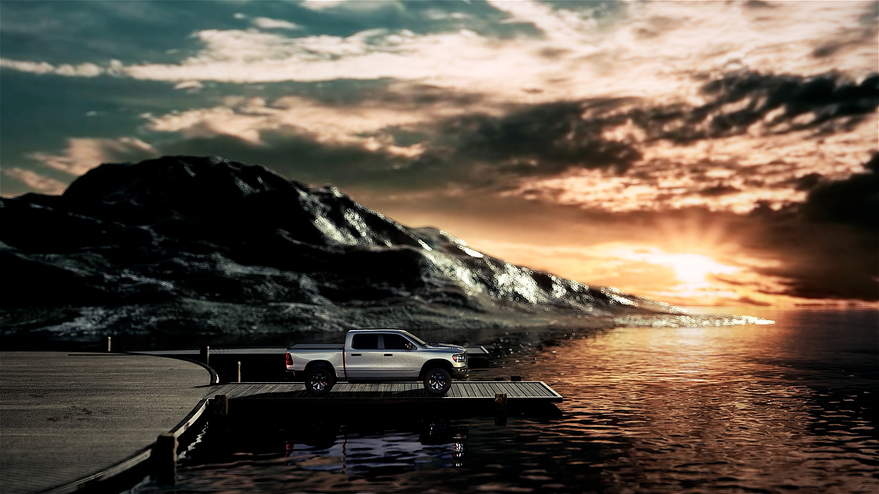 汽车皮卡后盖三维动画,xp下雨-redshif渲染器