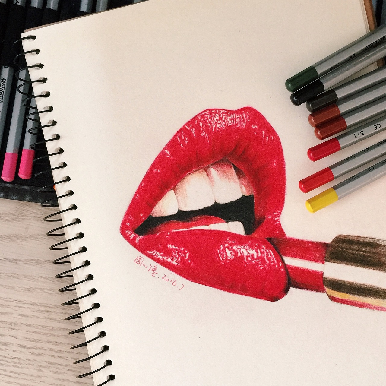 周小馋 彩铅 大红唇（图ZNTM1NTM3MzY=） - 艺术插画 - 站酷设计师插画师周小馋原创素材 - 站酷ZCOOL