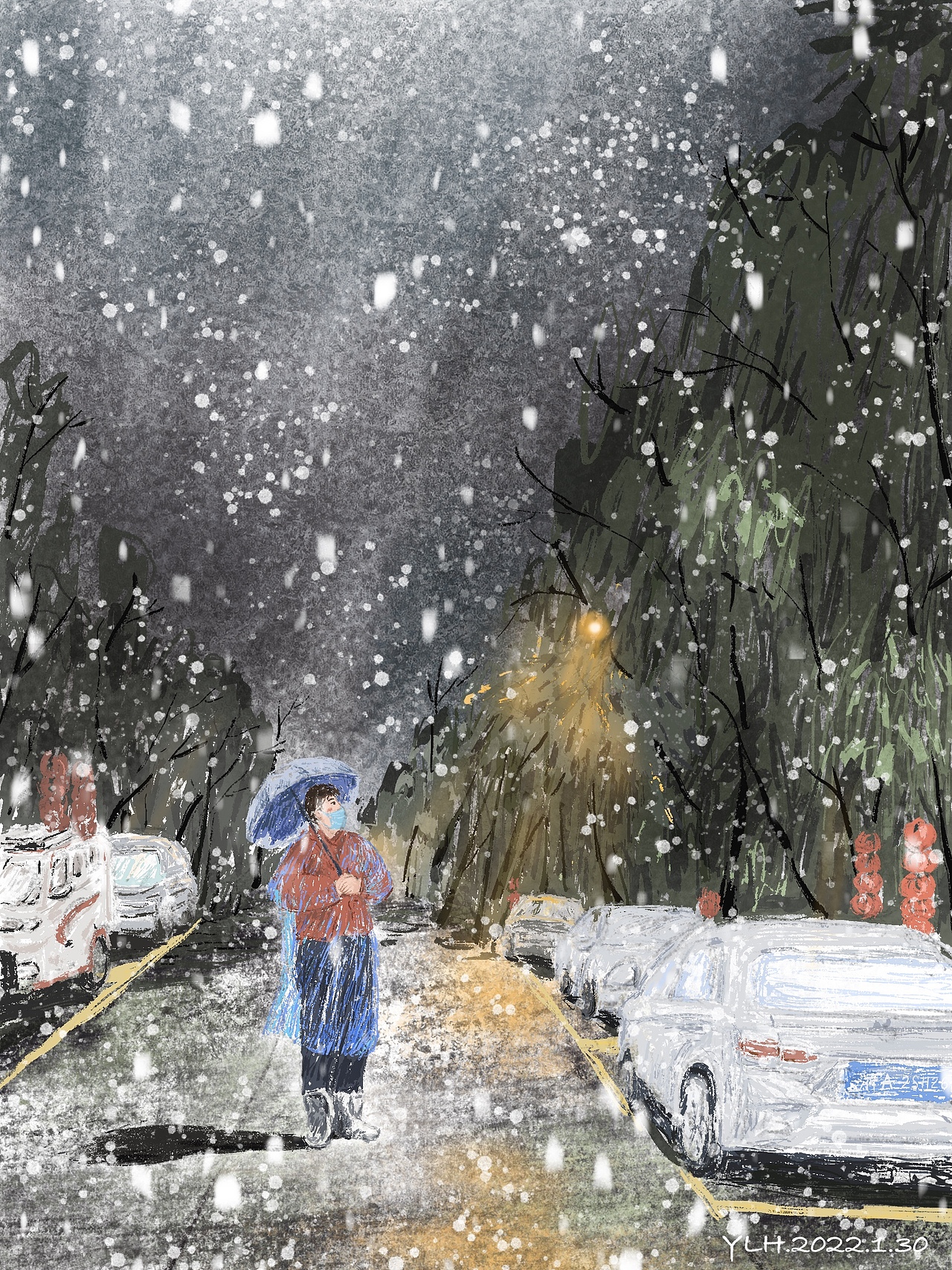 插画《雪夜》（图ZMjg2ODAxMjg4） - 艺术插画 - 站酷设计师亦芦花原创素材 - 站酷ZCOOL