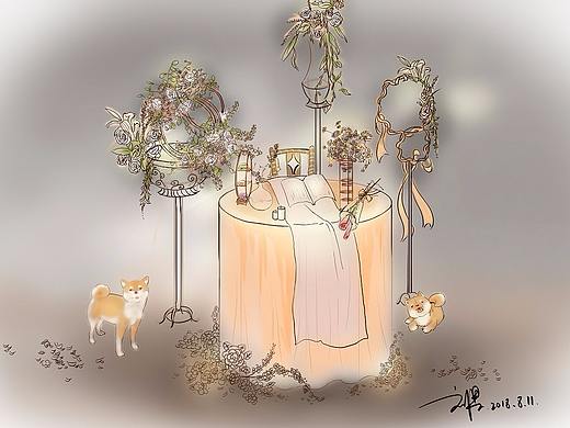 可爱的小圆桌与柴犬