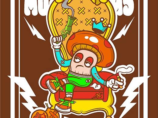 谐音梗 菌要橙死 香菇 橙子 潮流插画