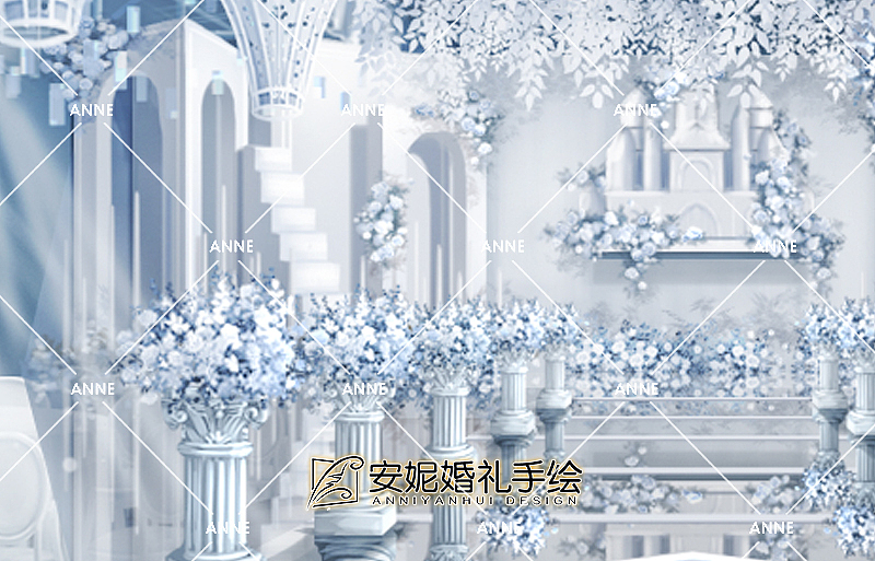 安妮婚礼手绘 | 一片淡蓝色的海
