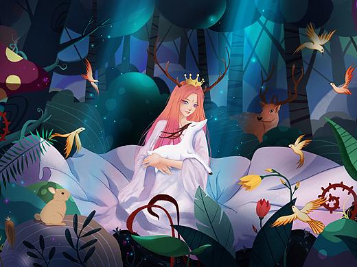 包装插画-森林、仙鹿