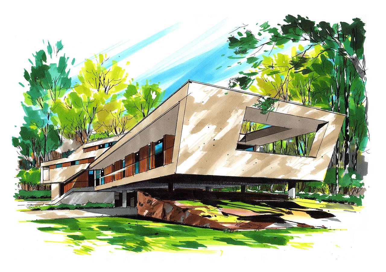 建筑别墅手绘设计