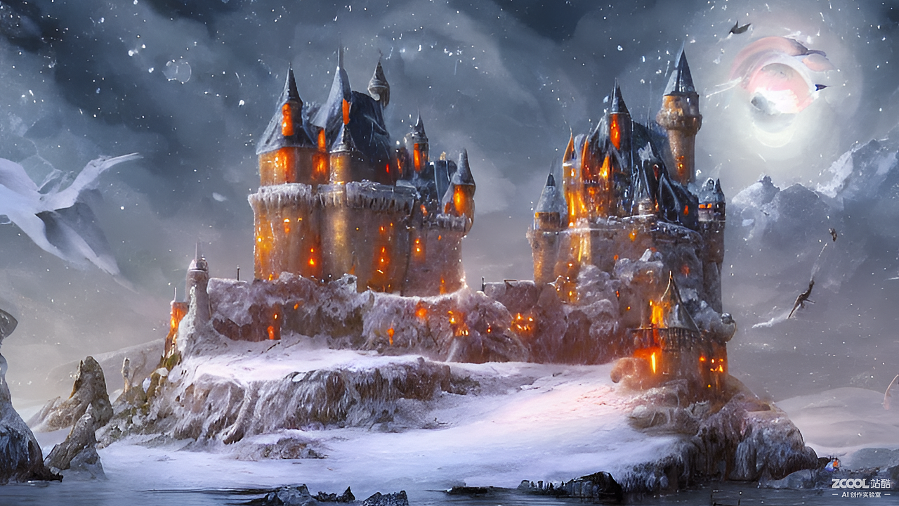 #AI创作实验室#天鹅堡，冰雪，中世纪，星辰（图ZMzIwODAyNzQ4） - AI作品 - 站酷设计师猞猁阳原创素材 - 站酷ZCOOL
