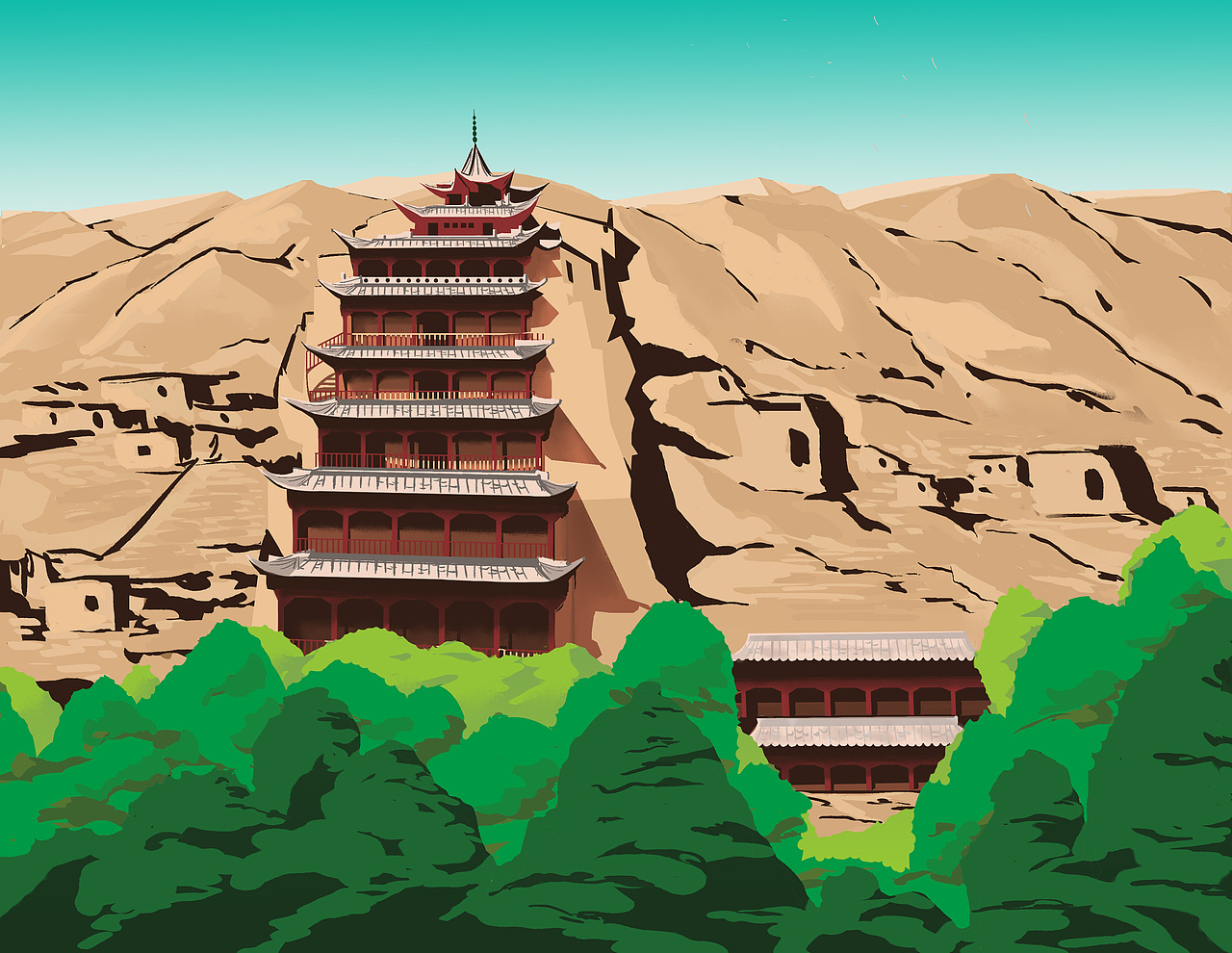沙漠的高处莫高窟（图ZMjI2ODE0NDQ4） - 商业插画 - 站酷设计师圆圆701原创素材 - 站酷ZCOOL