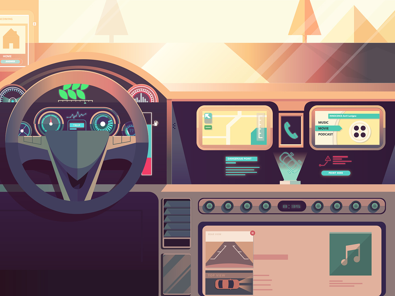 汽车内部插画|插画|创作习作|小小矮人aimee - 原创作品 - 站酷