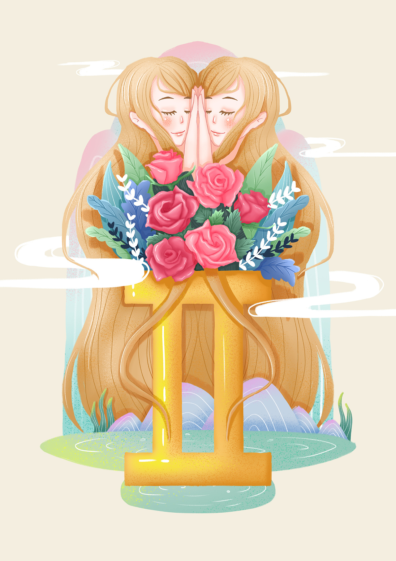 文创设计-邮票 [十二星座 双子座]|插画|商业插画|苏苏苏苏末 - 原创