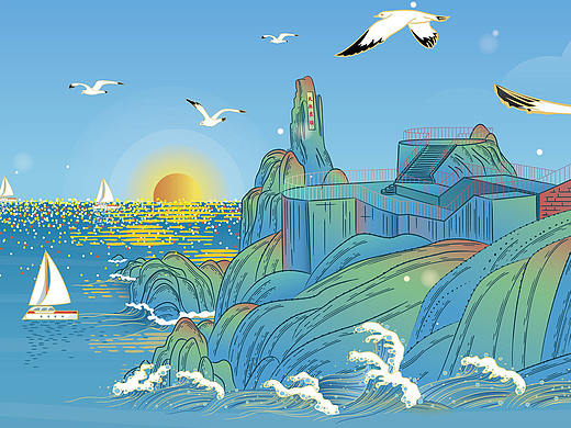 山东旅游景区插画-威海/刘公岛/成山头