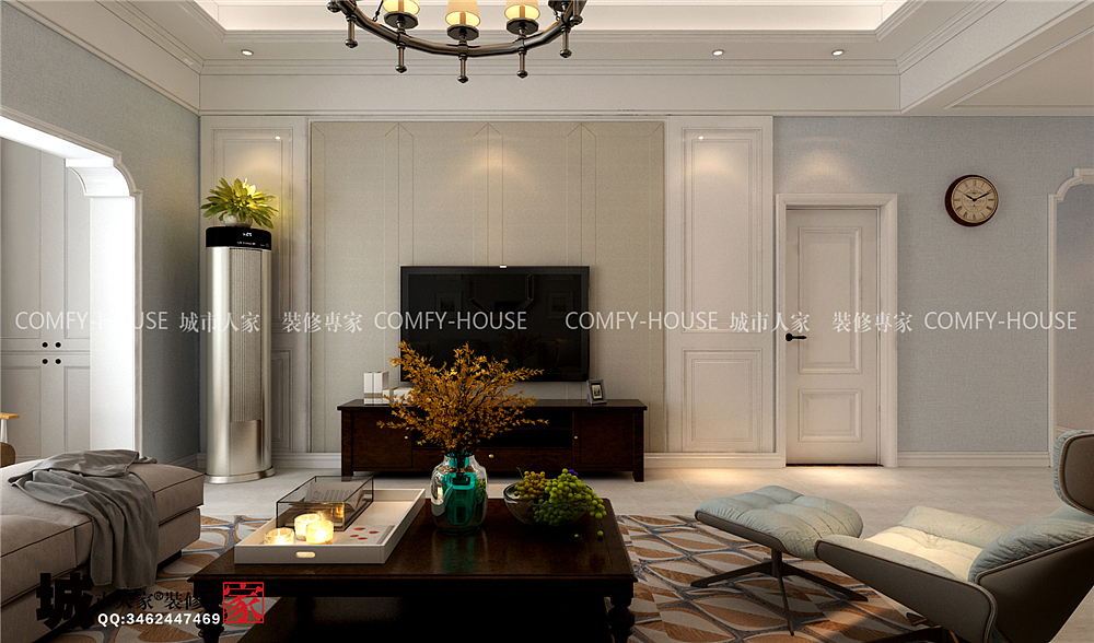 原香溪谷137平三室两厅美式风格效果图