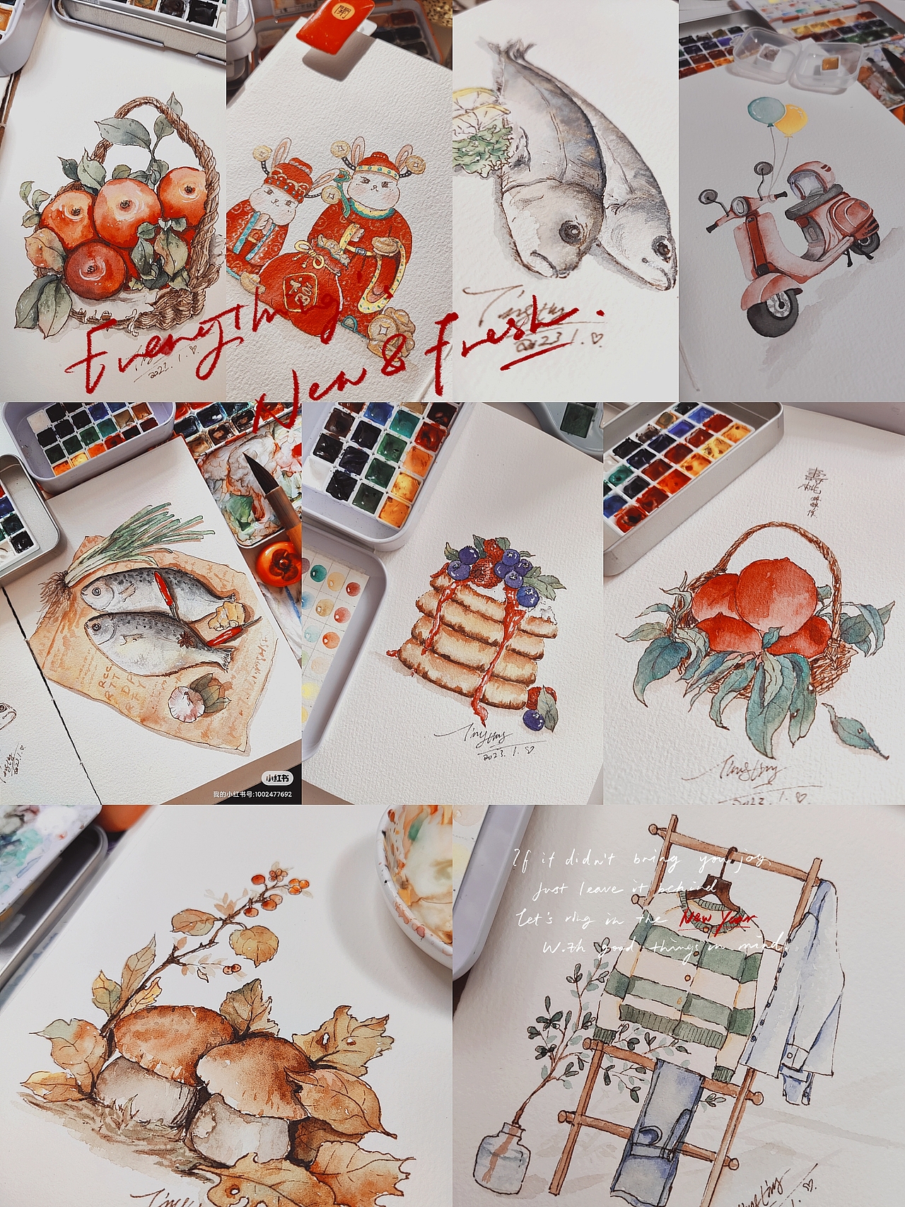 2023年1月份手绘水彩画总结30张